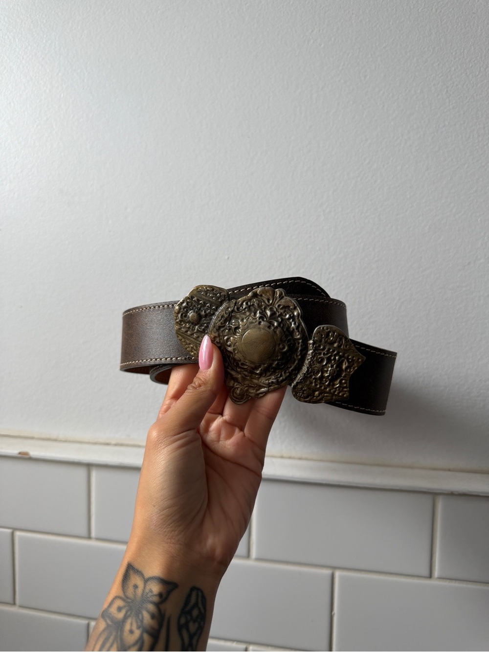 Berge Italian Western Style Belt with Brass Buckle